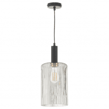 Matt Black And Copper Suspension With ACCESSORY Easy Fit Cylindrical Ceiling Shade (Ribbed Glass)