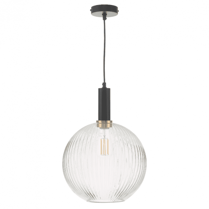 Matt Black & Bronze Ceiling Pendant with Round Ribbed Glass Shade