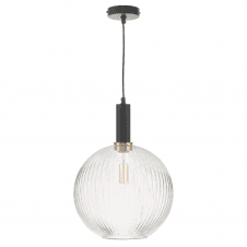 Matt Black And Copper Suspension With ACCESSORIES Easy Fit Ceiling Shade Ribbed Round Glass Shade
