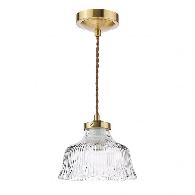 Maude Pendant Light in Natural Brass with Ribbed Glass Shade