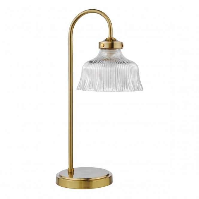 Maude Table Lamp in Natural Brass with Ribbed Glass Lampshade