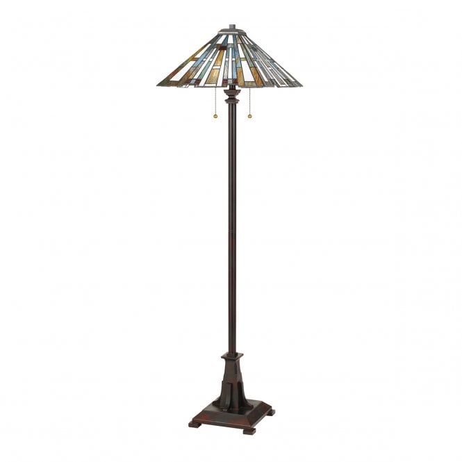 MAYBECK 2 Light Tiffany Floor Lamp in Bronze with Art Glass