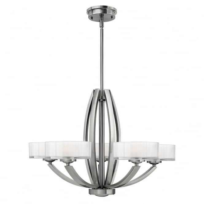 MERIDIAN Art Deco brushed nickel ceiling light with faceted glass shades