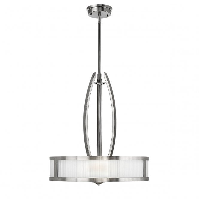 MERIDIAN Art Deco brushed nickel circular ceiling pendant with faceted glass