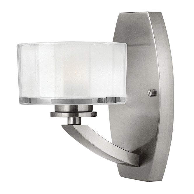 MERIDIAN Art Deco brushed nickel wall light with faceted glass shade