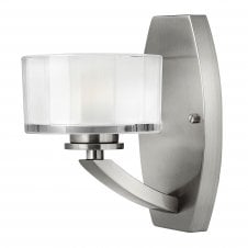 brushed nickel single wall light with faceted glass shade