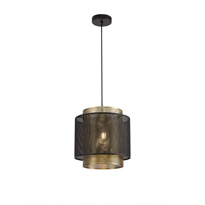 MESHLUXE Large Urban Ceiling Pendant with Matte Black and Satin Gold Metal Mesh Shade