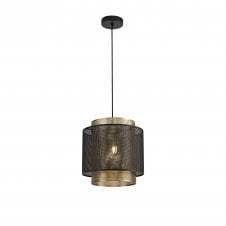 MESHLUXE Large Urban Ceiling Pendant with Matte Black and Satin Gold Metal Mesh Shade