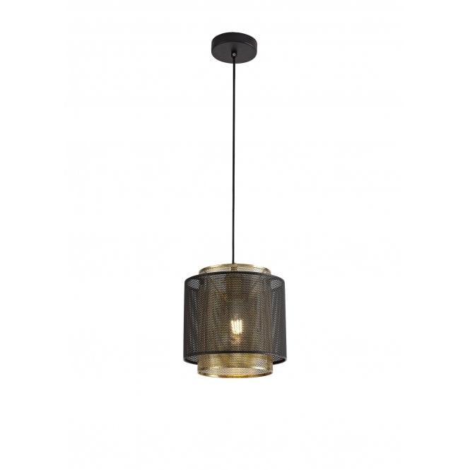 MESHLUXE Small Urban Ceiling Pendant with Matte Black and Satin Gold Metal Mesh Shade