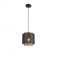 MESHLUXE Small Urban Ceiling Pendant with Matte Black and Satin Gold Metal Mesh Shade