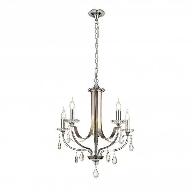 MHYSA  5 Light Chandelier Ceiling Pendant Chrome, Satin Silver and Crystal