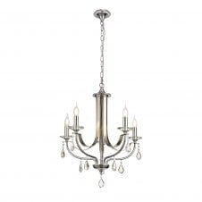 MHYSA  5 Light Chandelier Ceiling Pendant Chrome, Satin Silver and Crystal