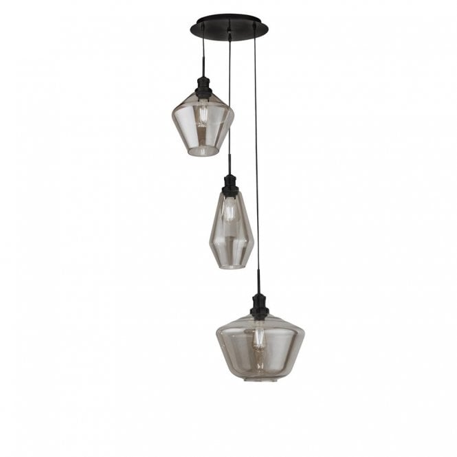 MIA 3 Light Multi Drop Ceiling Pendant With 3 Styles Of Smoked Glass