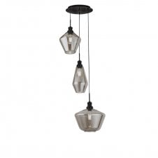 MIA 3 Light Multi Drop Ceiling Pendant With 3 Styles Of Smoked Glass