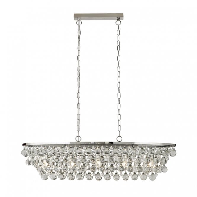 MICHELLE 5 Light Chrome Oval Ceiling Pendant With Rain Drop Glass Balls