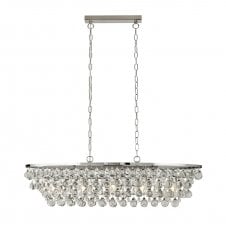 MICHELLE 5 Light Chrome Oval Ceiling Pendant With Rain Drop Glass Balls