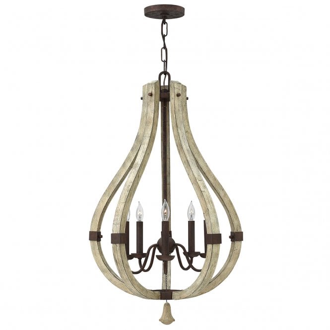 MIDDLEFIELD 5 light distressed wood and rustic iron chandelier