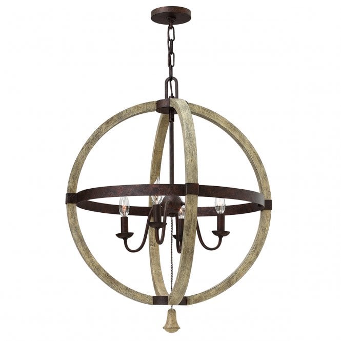 MIDDLEFIELD rustic design 4 light chandelier in iron rust & distressed wood finish
