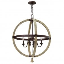 MIDDLEFIELD rustic design 4 light chandelier in iron rust & distressed wood finish