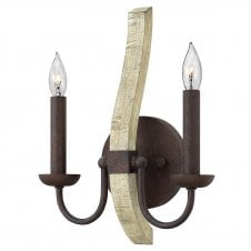 MIDDLEFIELD rustic distressed wood and rust iron double wall light