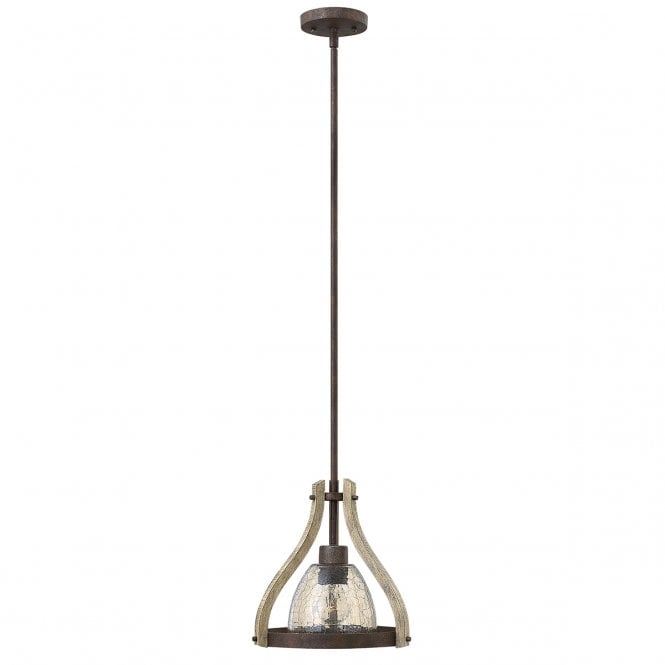 MIDDLEFIELD rustic distressed wood and rust single pendant with crackle smoked glass