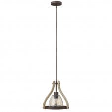 MIDDLEFIELD rustic distressed wood and rust single pendant with crackle smoked glass