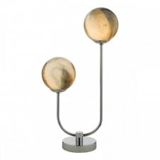 MIKARA Mouth Blown Art Glass Globe 2 Light Table Lamp Polished Chrome