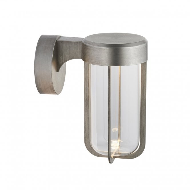 MILTON LED Wall Light in Brushed Silver with Clear Glass | Die-Cast Ip44