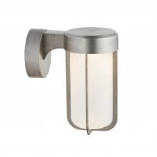 MILTON LED Wall Light in Brushed Silver with Frosted Glass | Die-Cast Ip44