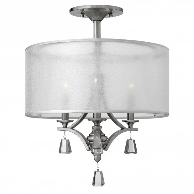 MIME decorative modern semi flush ceiling light in brushed nickel with crystal accents