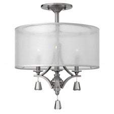 decorative modern semi flush ceiling light in brushed nickel with crystal droplets