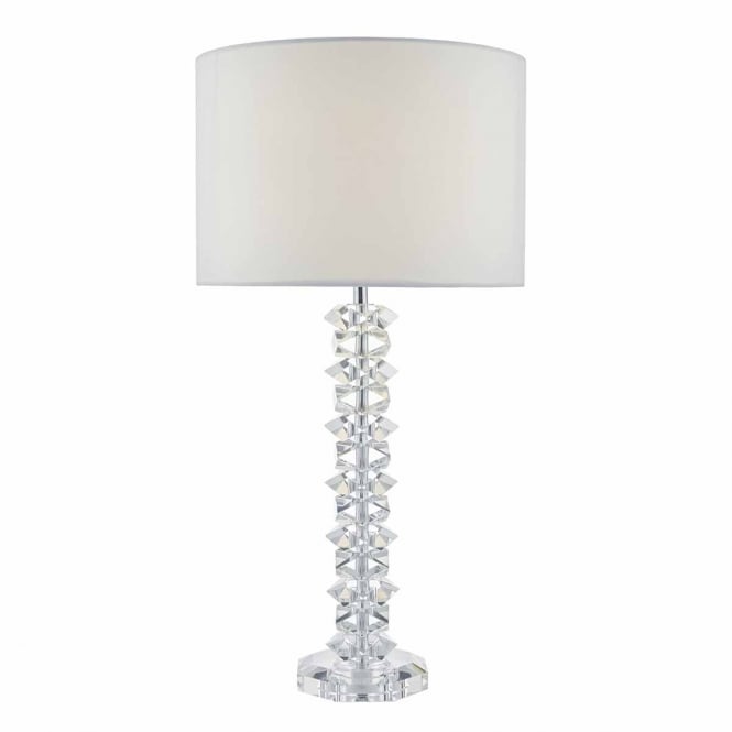 MINA modern chrome and crystal table lamp with cream shade