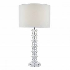 MINA modern chrome and crystal table lamp with cream shade