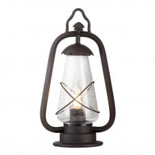 Outdoor Pedestal Lantern, Wrought Iron With Old Bronze Finish