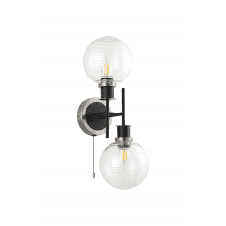 Mingle 2 Light IP20 Wall Light in Satin Nickel & Satin Black with Clear Ribbed Glass Shades