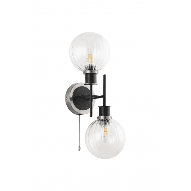 Mingle 2 Light IP20 Wall Light in Satin Nickel & Satin Black with Clear Segment Glass Shades