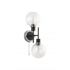 Mingle 2 Light IP20 Wall Light in Satin Nickel & Satin Black with Clear Segment Glass Shades