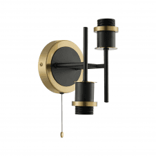 2 light bathroom wall light in brass and satin black 