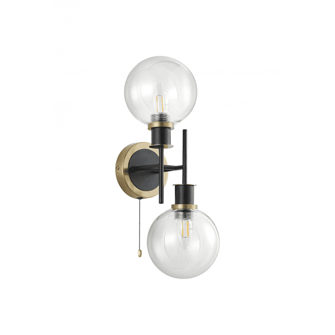 Mingle 2 Light IP44 Wall Light in Brass and Satin Black with Clear Glass Shades
