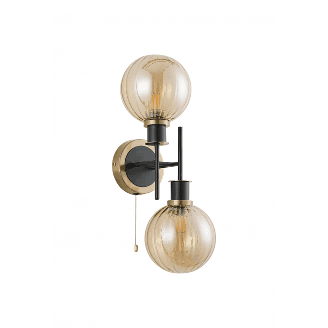 Mingle 2 Light IP44 Wall Light in Brass & Satin Black with Amber Plated Segment Glass Shades