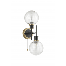 Mingle 2 Light IP44 Wall Light in Brass & Satin Black with Clear Ribbed Glass Shades