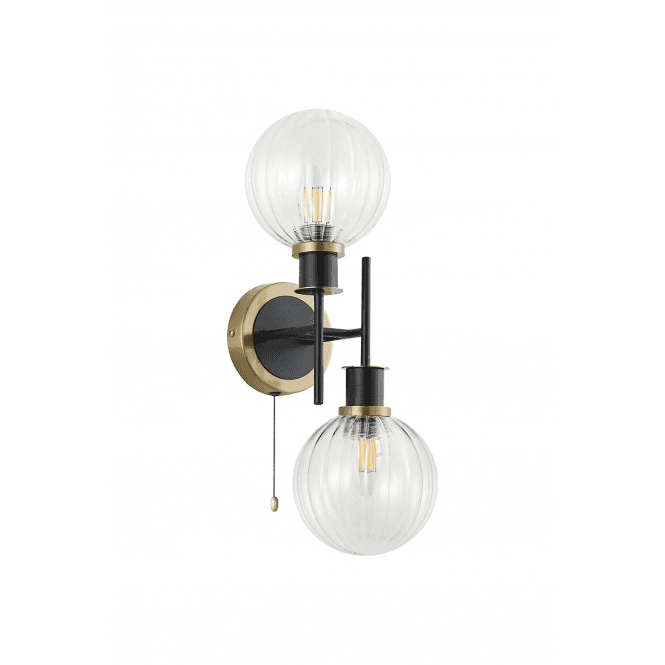 Mingle 2 Light IP44 Wall Light in Brass & Satin Black with Clear Segment Glass Shades