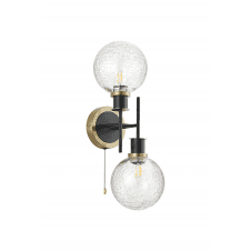 Mingle 2 Light IP44 Wall Light in Brass & Satin Black with Crackled Clear Glass Shades