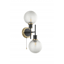 Mingle 2 Light IP44 Wall Light in Brass & Satin Black with Diamond Pattern Clear Glass Shades