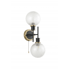 Mingle 2 Light IP44 Wall Light in Brass & Satin Black with Dimpled Clear Glass Shades