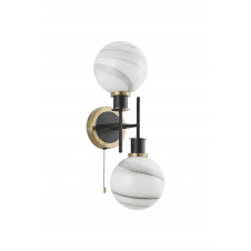 Mingle 2 Light IP44 Wall Light in Brass & Satin Black with Mable Effect Glass Shades