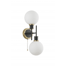 Mingle 2 Light IP44 Wall Light in Brass & Satin Black with Opal Glass Shades