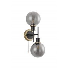 Mingle 2 Light IP44 Wall Light in Brass & Satin Black with Smoke Plated Glass Shades