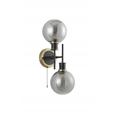 Mingle 2 Light IP44 Wall Light in Brass & Satin Black with Smoke Plated Segment Glass Shades