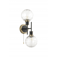 Mingle 2 Light IP44 Wall Light in Brass & Satin Black with Textured Melting Clear Glass Shades